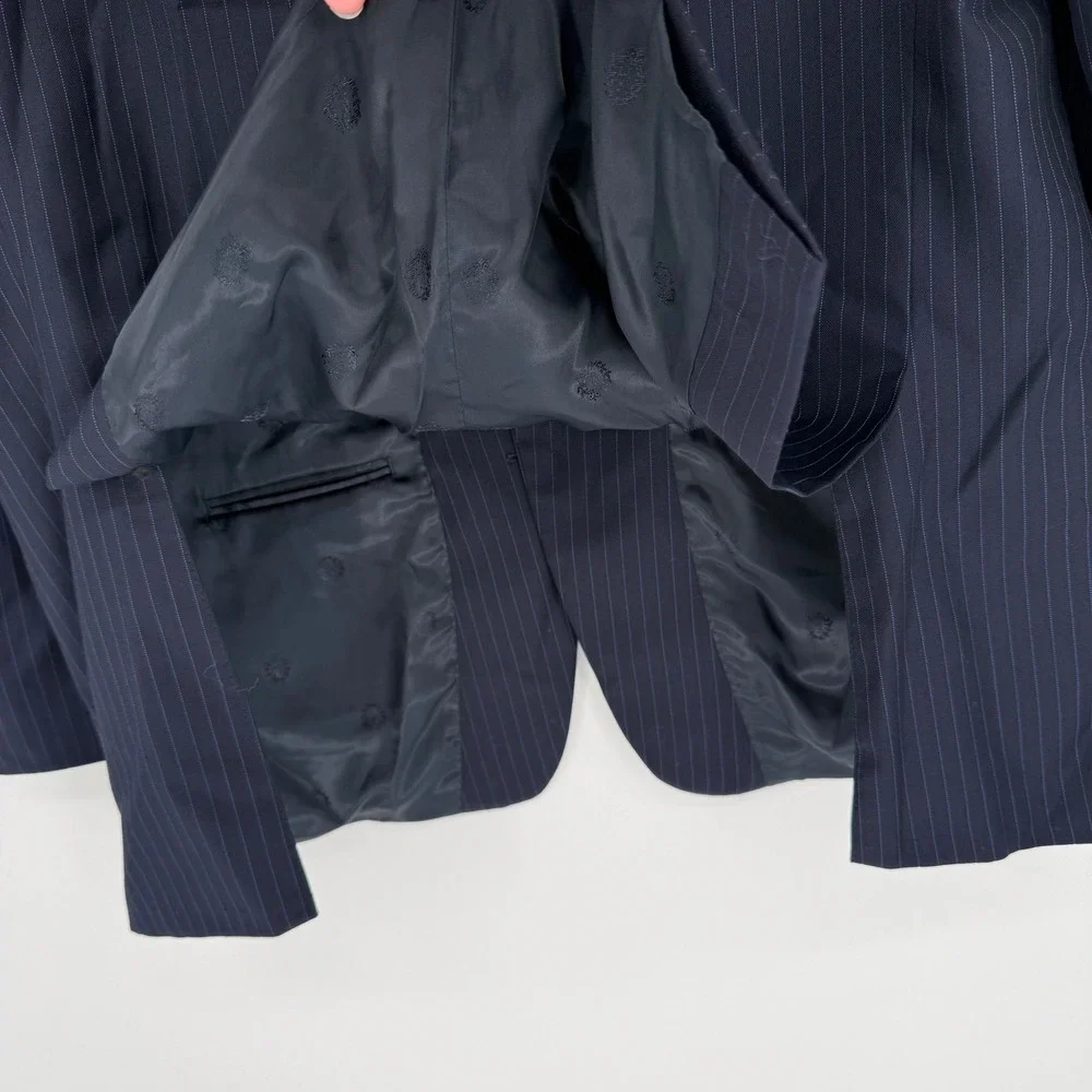 LAUREN RALPH LAUREN NAVY BLUE PINSTRIPE SPORT COAT 44L BLAZER SUIT JACKET‎
